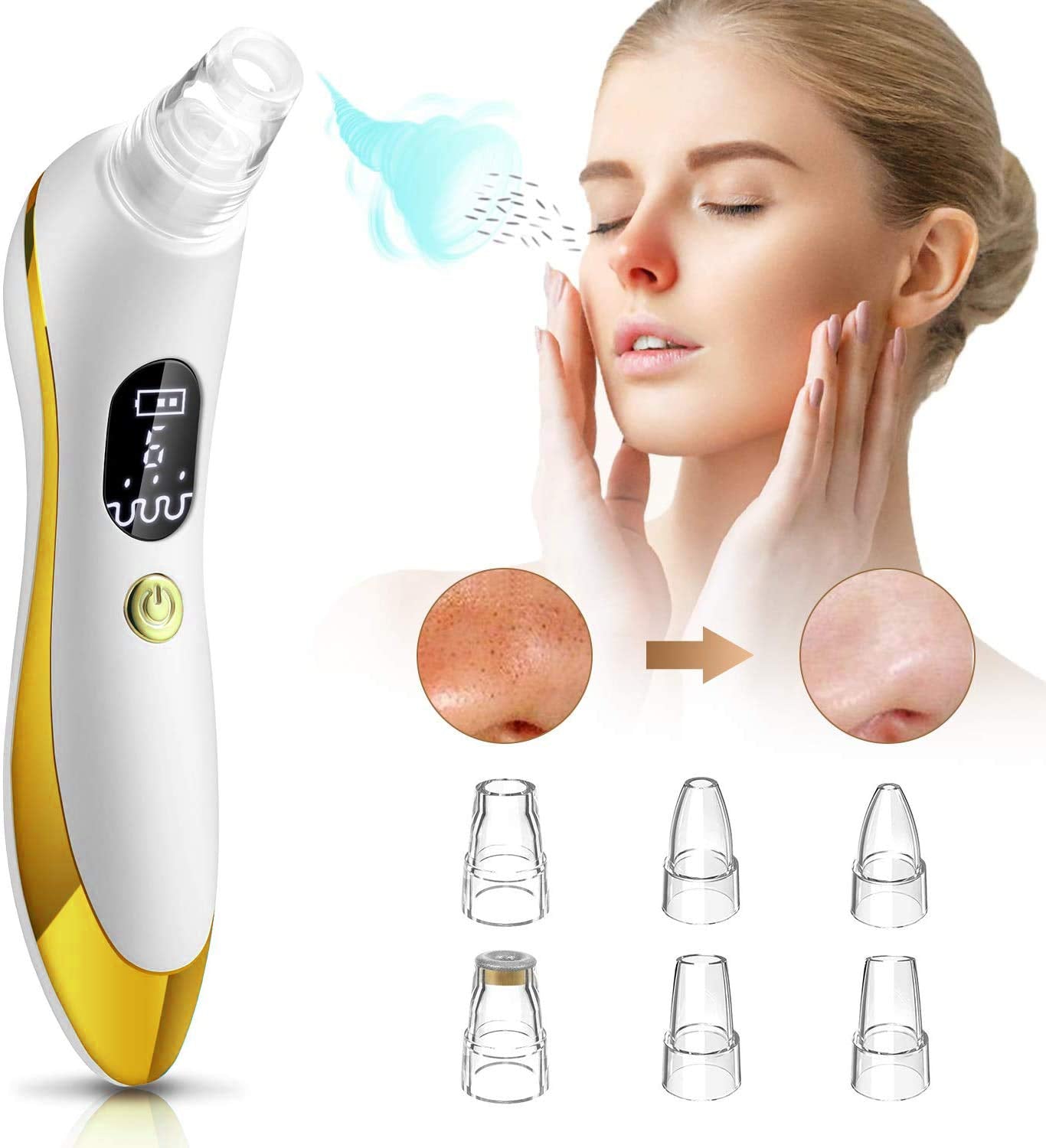 Blackhead Remover Vacuum, 2020 Newest Pore Cleaner Rechargeable 6 Levels Strong Suction Pore Vacuum and 6 Replacement Probes Electric Blackhead Comedone Extractor Acne Removal Tool for Nose Face