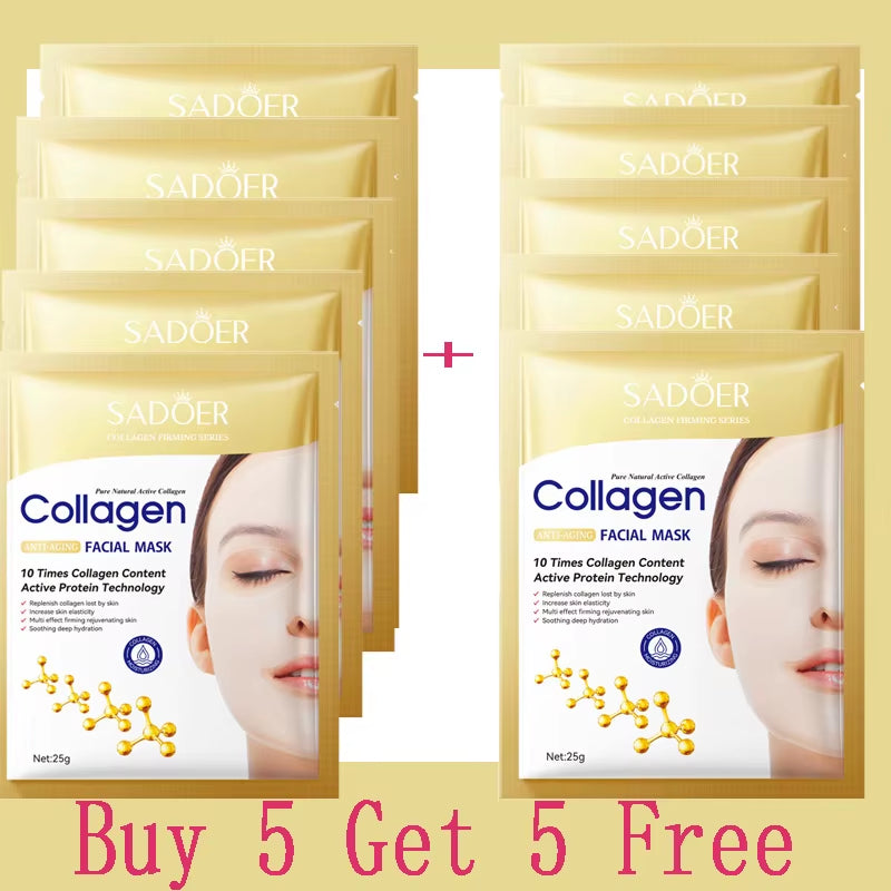 10PCS Collagen anti Wrinkle Facial Mask anti Aging Fade Fine Lines Firm Skin Moisturizing Brightening Skincare Korean Cosmetics