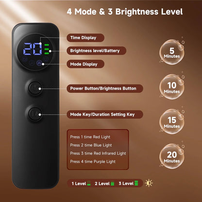 Red Light Therapy for Face, 4 Modes Led Face Mask Light Therapy with Remote, Portable Light Therapy Mask for Skin Care at Home, Travel (Black)