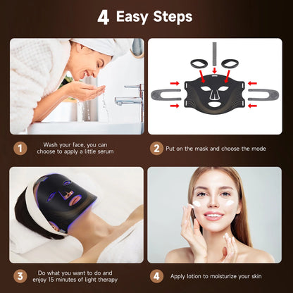 Red Light Therapy for Face, 4 Modes Led Face Mask Light Therapy with Remote, Portable Light Therapy Mask for Skin Care at Home, Travel (Black)